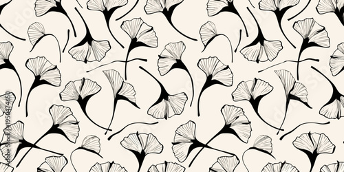 Delicate ginkgo biloba leaves create a seamless botanical pattern