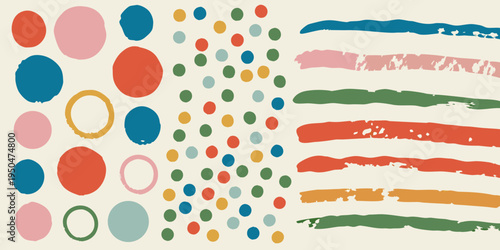 Abstract colorful shapes and brushstrokes on a neutral background