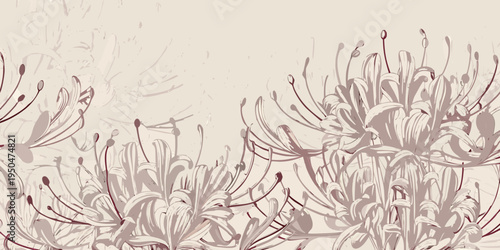 Delicate spider lily floral arrangement in muted pink and beige tones