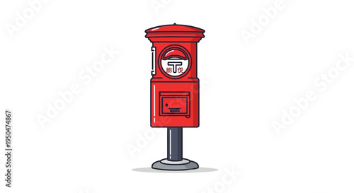Red Japanese Post Box Illustration - Traditional Mailbox Icon