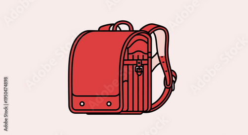 Red Randoseru Backpack - Traditional Japanese School Bag Illustration