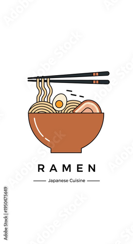 Delicious Ramen Bowl with Chopsticks and Egg - Japanese Cuisine Icon