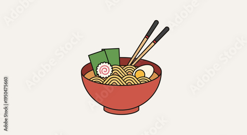 Delicious Ramen Bowl with Chopsticks, Egg, Seaweed, and Narutomaki