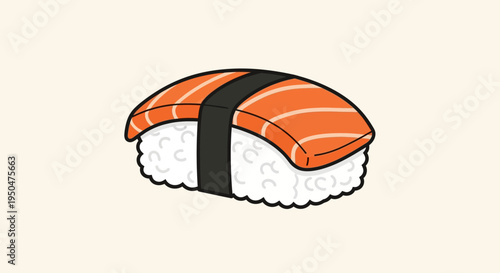 Delicious Salmon Nigiri Sushi with White Rice and Black Seaweed