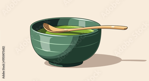 Green Matcha Tea Bowl with Wooden Spoon
