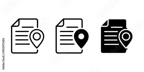 Three document icons with location pins on white background