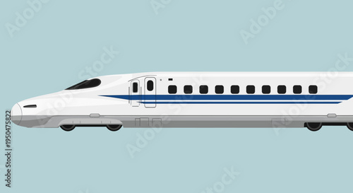 Modern White Bullet Train Side View, High-Speed Rail Transportation