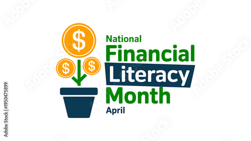 National Financial Literacy Month April financial education awareness campaign logo with dollar coins