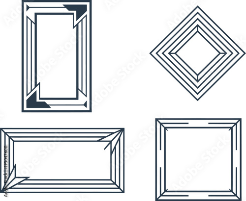 Geometric frames in art deco style, rectangles and diamond shapes, modern design