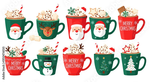 Christmas Hot Chocolate Mugs Collection: Santa, Reindeer, Snowman, Trees