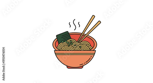 Steaming Bowl of Ramen Noodles with Chopsticks and Seaweed