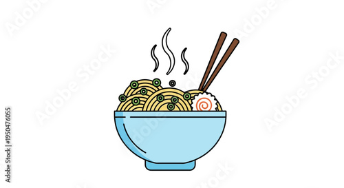 Steaming Bowl of Ramen Noodles with Chopsticks - Japanese Food Illustration