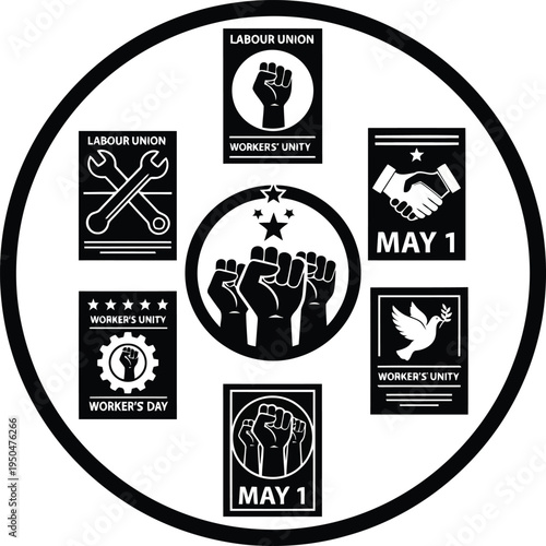 Labour union members celebrate May 1 with fists raised in solidarity