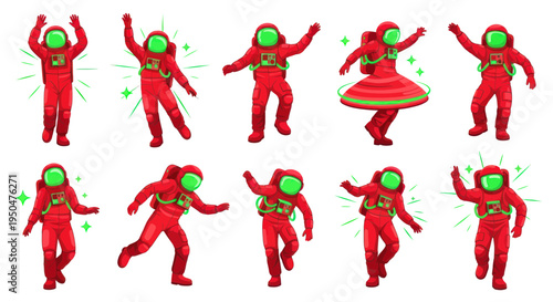 Dancing Astronauts in Red Spacesuits, Happy Cosmic Explorers Set