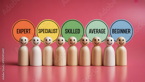 A group of people with labels indicating their skill levels