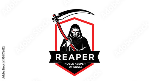 Grim Reaper Logo with Scythe and Shield - Death, Mystery, Icon