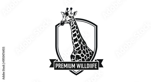 Giraffe Head Emblem Logo Design, Wildlife Animal Silhouette, Premium Wildlife Badge