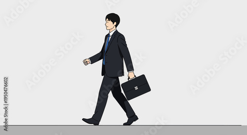 Business man walking with briefcase, professional, confident, modern office worker, side view