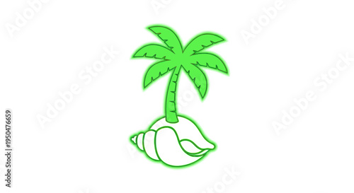 Neon Green Palm Tree on Seashell Island - Tropical Vacation Concept
