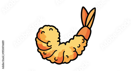 Crispy Tempura Shrimp Cartoon Icon, Delicious Japanese Seafood Dish