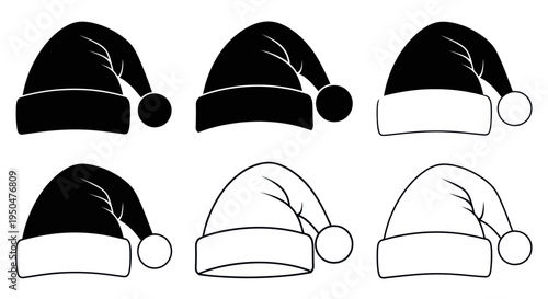 Santa Claus Hats Collection: Black, White and Outline Icons