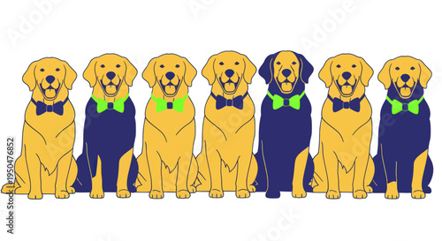 Seven Dogs Sitting Together Wearing Bow Ties