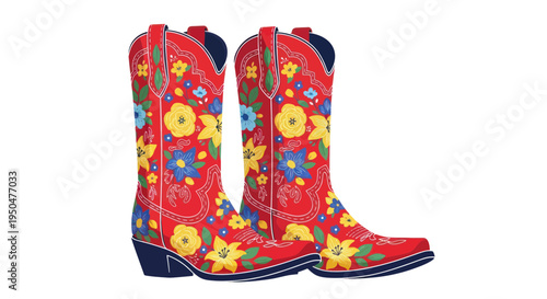 Vibrant Red Cowboy Boots with Colorful Floral Embroidery