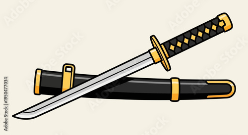 Japanese Katana Sword and Scabbard, Traditional Samurai Weapon Illustration