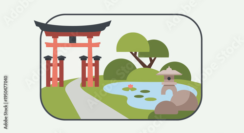 Japanese Garden Torii Gate Pond Nature