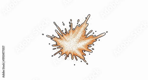 A vibrant orange splash, outlined in black, filled with tiny dots