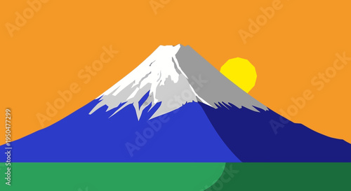 Majestic Mount Fuji at Sunrise: Iconic Japanese Volcano with Snow Cap and Golden Sun