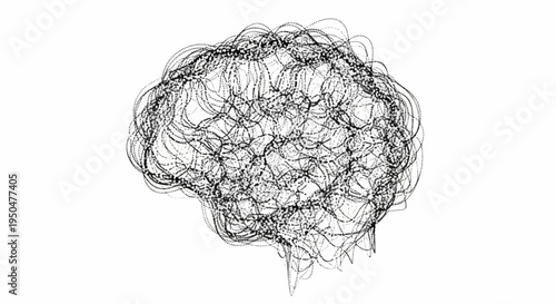 Abstract artistic representation of a complex, intricate brain structure rendered in black dotted lines