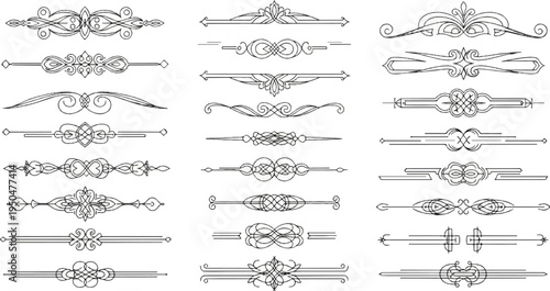 Ornate decorative line dividers and ornaments in classic styles