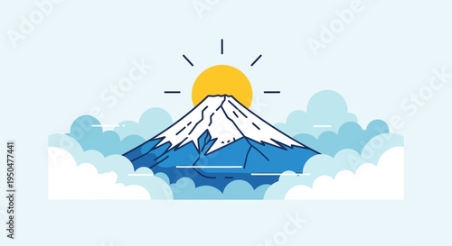 Mount Fuji Sunrise Over Clouds, Iconic Japanese Mountain Peak, Scenic Landscape