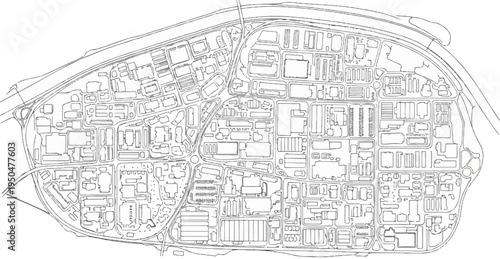 Aerial view blueprint of a complex industrial zone with intricate road networks