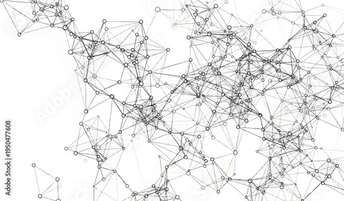 Abstract network of interconnected nodes and lines on white background