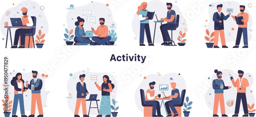 Diverse groups collaborate on tasks, discussing ideas and working