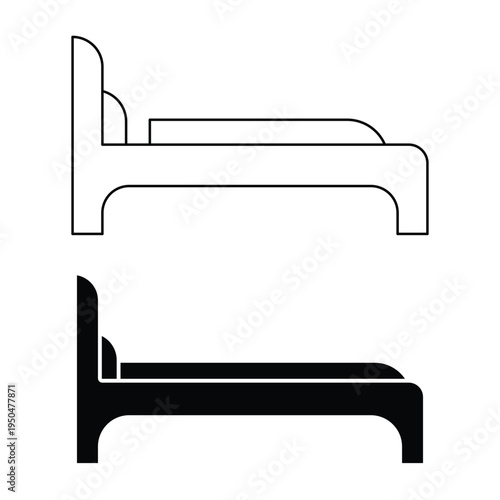 Bed and bedroom furniture graphic showing sleep or rest concept for hotel room booking as icon vector illustration set design
