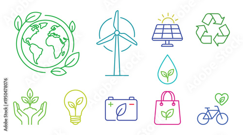 Modern Earth Day Line Icon Set , Stylish Eco and Sustainability Vector