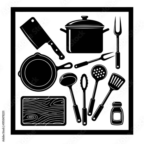 Professional Kitchen Utensils and Cooking Tools Vector Illustration