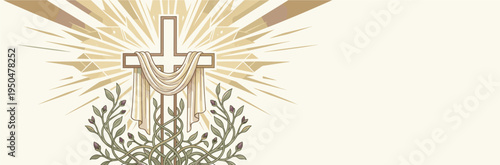 Empty Cross with Draped Linen Resurrection Banner