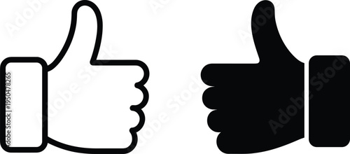 Black and white thumbs up approval symbols