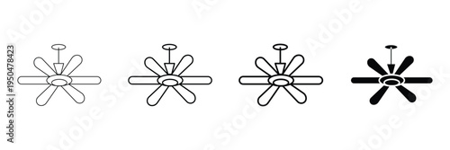 Ceiling fan with blades for cooling and air circulation in home or office interior as icon vector illustration