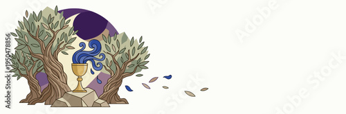 Agony in the Garden Chalice and Olive Trees Banner