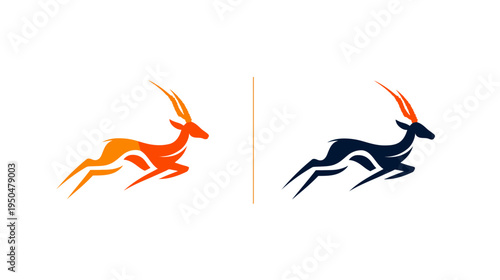 Dynamic Running Gazelle Silhouette Logo Design. Energetic Leaping Antelope Icon in Modern Gradient and Dark Blue Vector Style.