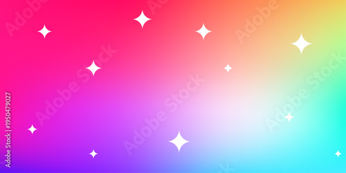 Abstract vibrant rainbow gradient background with sparkling white stars featuring a smooth transition of pink purple orange and teal colors for festive designs and creative projects