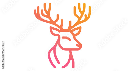 Modern stylized outline icon of a majestic deer or stag head with impressive antlers, featuring a vibrant gradient from orange to pink.