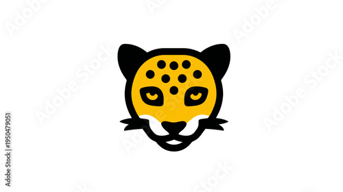 Vibrant stylized cheetah or leopard head illustration. Modern big cat face icon with yellow fur and black spots, ideal for logo design.
