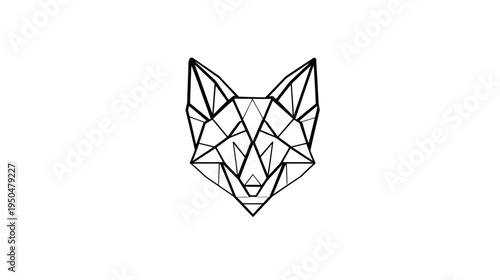 Modern Geometric Fox Head Illustration. Abstract Polygonal Low Poly Animal Design. Minimalist Black Line Art on White Background.