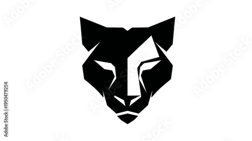 Abstract Black Panther Head Silhouette Vector Illustration. Modern Geometric Wild Cat Face Design, Powerful Feline Icon Concept